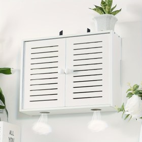 Resim Beyaz Duvar Montajlı WiFi Router Depolama Kutusu, Izgara Tasarımı - Modern Plastik Organizatör, Ev ve Ofis İçin, Modülatörler, Kablolar ve Dekoratif Vazolar İçin Çok Fonksiyonlu Raf, Kolay Montaj, Güç Gerektirmez, Router Depolama Kutusu, Minimalist Tasarım, Pürüzsüz Yüzey, Yüzen Raflar 