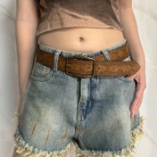 Resim Amerikan Kadınların Bronz Tokalı Kabartmalı Kemer - Y2K Milenyum Trendi Çok Yönlü Kabartmalı Tasarım Kemer Kot Pantolonlar İçin - Günlük Kullanım ve Sokak Giyimi İçin Uygun 