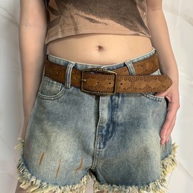 Resim Amerikan Kadınların Bronz Tokalı Kabartmalı Kemer - Y2K Milenyum Trendi Çok Yönlü Kabartmalı Tasarım Kemer Kot Pantolonlar İçin - Günlük Kullanım ve Sokak Giyimi İçin Uygun 