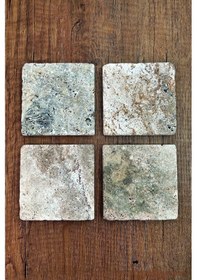 Resim Doğaltaş Bardak Altlığı 4'lü Set - Mermer Desenli Doğal Taş Bardak Altı - Marble Stone Coasters Çok Renkli 