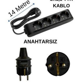 Resim Avarson 4'lü Dörtlü Priz Topraklı Kablolu Siyah 3x1,5 Ttr 14 On Dört Metre 