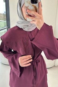 Resim Nakışlı Mendil Yaka Takım - Mürdüm 