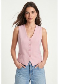 Resim Ritnice Kadın Style Astarlı Pembe Dokuma Yelek 