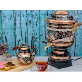 Resim Eriza 6 Litre 220V Elektrikli Işlemeli Bakır Semaver 