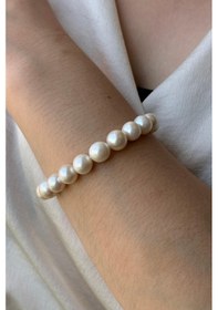 Resim 9,5 Mm Gemici Kilit Doğal İnci Bileklik 19 Cm / Rose Gümüş 