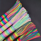 Resim 1 adet Canlı Gökkuşağı Paracord İpi, 5m/10m Uzunluk, 2mm/3mm/4mm Çap, Dış Mekan Ekipmanları için Dayanıklı Polyester - Çadır İpleri, El Yapımı Bilezikler, Çamaşır İpleri & Acil Durum Kullanımı, El Sanatları için İp 