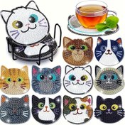 Resim 10 adet Elmas Boyama Altı Seti - Kedi Temalı Elmas Sanat Altı Boyama Kiti, Sanat ve El Sanatları DIY Kiti Başlangıçlar için 
