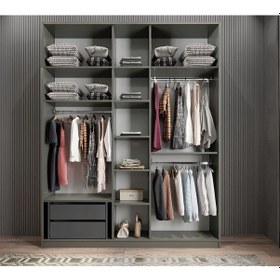 Resim Soft 10 Kapaklı Yüklüklü Gizli Çekmeceli Gardırop Dolap Füme Beyaz 225 Cm Beyaz - Füme 