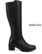 Resim GÖNDERİ(R) Kadın / Kız Siyah Fermuarlı Kalın Topuklu Hakiki Deri Çizme 