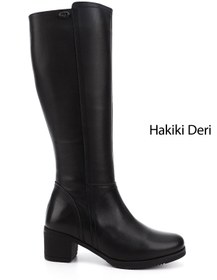 Resim GÖNDERİ(R) Kadın / Kız Siyah Fermuarlı Kalın Topuklu Hakiki Deri Çizme 