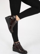 Resim CASSIDOSHOES Petek Kahverengi Fermuarlı Dolgu Topuk Bot 002-1056 