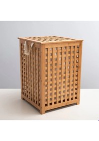 Resim Büyük Boy Ahşap Bambu Kirli Sepeti 45x45x62 Renkli 