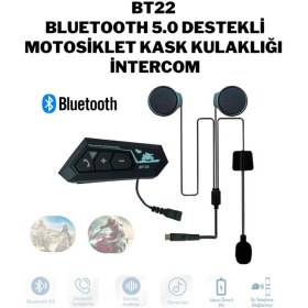 Resim BT22 Bluetooth 5.0 Destekli Kask Kulaklığı Intercom Motosiklet Kulaklık 