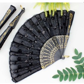 Resim Plastik Pullu Kumaş Yelpaze 12'li Siyah - 9000194095296ynt 