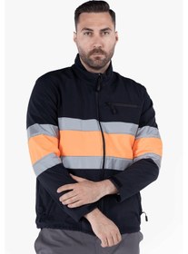 Resim Çift Sıra Reflektörlü Neon Softshell Mont Lacivert - Turuncu 