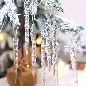 Resim 25 Parça Akrilik 2D Simülasyon Çok Yüzlü Buz Sütunu ve Konik Süslemeli Asılı Kolye 