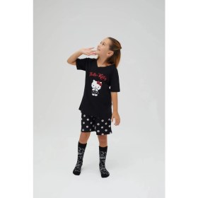 Resim Kız Çocuk Kollu Şortlu Pamuklu Pijama Takımı 