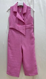 Resim Kız Çocuk Sıfır Kol Gizli Cepli Fermuarlı Klasik Yaka Tulum - Pembe - 3 Yaş 