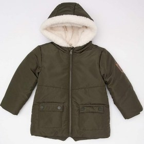 Resim Defacto Erkek Bebek Su Geçirmez Fermuarlı Cepli Pelüş Astar Kapüşonlu Mont A2843A524WNKH215 Haki 