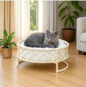 Resim Tasaryum Kedi ve Köpek İskandinav El Örgüsü Kedi Yatağı, Kedi Yuvası Krem 