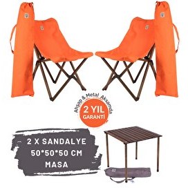 Resim Bag The Joy Antrasit İskelet Turuncu Kılıf Sandalye ve 50x50x50 CM Kahverengi Ahşap Katlanır Masa Seti 