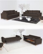 Resim Velura Home & Living Nola Koltuk Takımı 3+3+3 & Bazalı Yataklı Koltuk & Kanepe - Koyu Kahve 