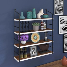 Resim Kenzlife Mutfak Banyo Duvar Rafı Junzi Mat Ceviz Suntalam 100 Y 60 G 15 D 4 Katlı Beyaz 