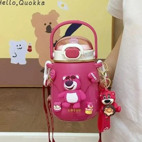 Resim Oein Orijinal Çilek Ayı Termos Kupası Kızlar Yüksek Değerli Çocuk Su Kupası Öğrencileri Kızlar Doğum Günü Hediye Kazak: 700ML/RENK: Pembe (Yurt Dışından) 