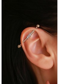 Resim 14 Ayar Altın 3 Taşlı Industrial Piercing Sarı 