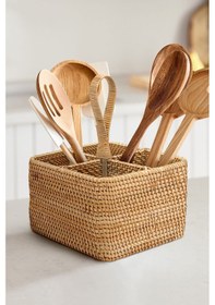 Resim Koza Home Meander El Yapımı Kare Rattan Kaşıklık 8954 18x18x26 Cm Naturel 