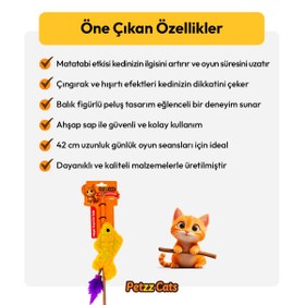 Resim PetzzCats Fish Matatabi ve Çıngırak Sesli Kedi Oltası Oyuncağı Sarı 42 Cm 