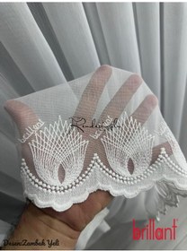 Resim Tül Perde Brillant Marka Zambak Yeli Düz Etek Sedef İşlemeli Dokuma Kumaş Ekru 