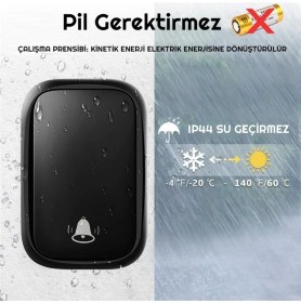 Resim Hymark Kablosuz LED Kapı Zili 1 Buton 1 Zil 1 Koruyucu Kapak Pil Gerektirmeyen 150 Metre Çekim 60 Zil Tonu 