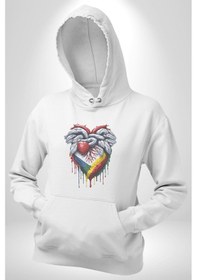 Resim Kalp Damar Renkli Boyalı Kadın Erkek Beyaz Kapüşonlu Sweatshirt Hoodie Beyaz 
