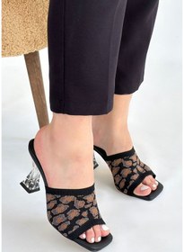 Resim Erja Siyah Desenli Triko Topuklu Terlik Renk Çok Renkli 