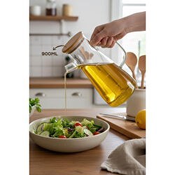 Resim Ahşap Kapaklı Cam Yağdanlık 900 Ml 