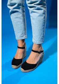 Resim Luvishoes Sinta Siyah Süet Deri Kadın Dolgu Topuk Sandalet Siyah 