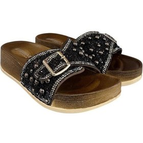 Resim Esem Taş Boncuk İşlemeli Tokalı Anatomik Taban Kadın Terlik Siyah 