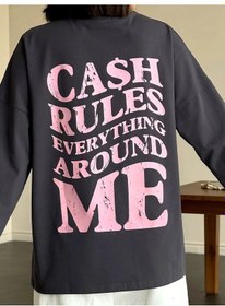 Resim Domfawn Oversize Uzun Kollu Pamuk Baskılı Arka Tasarımlı 299439332 Koyu Gri 