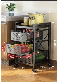 Resim 3 Katlı Lux Metal Siyah Çekmeceli Patates Soğan Sebze Meyve Sepeti Sebzelik 1010-cn 