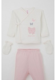 Resim Breeze Kız Bebek Hastane Çıkışı 5 Li Fiyonk & Kelebek Nakışlı 0-3 Ay, Ekru Ekru 