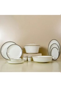 Resim Evaliza Alaia Black Gold Leaves 2mm Altın 12 Kişilik 60 Parça Porselen Yemek Takımı 