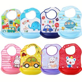 Resim Bebek Toddler Karikatür Bib - Renkli Polyester Elyaf Snap Kapatma, Sevimli Hayvan ve Araç Tasarımları, Gençler için Yemek Zamanı Koruyucu, Bebek Bib 