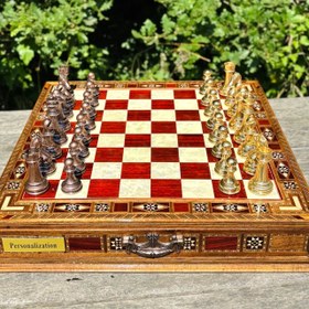 Resim Lüks El Yapımı Satranç Takımı Gold Metal, Masif Ahşap Satranç, Hediyelik 