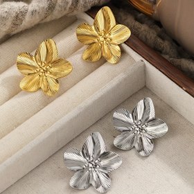 Resim Çift Saray Tarzı Retro Çiçek Küpeler, Yüksek Kaliteli Yaratıcı Kulak Süsleri 
