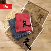 Resim 1 Adet Sevimli Kedi Desenli Pamuk Havlu Asma Halkası ile - Yumuşak, Emici Mutfak, Banyo veya Ev Dekoru için El & Parmak Havlusu - Tasarım, 3 Renk Mevcut (Kırmızı, Mavi, Bej), Ev Aksesuarı | Çağdaş Tarz | Yumuşak Dokulu, Banyo için El Havluları 
