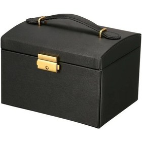 Resim Willowhaven Siyah Renkli Çift Katlı Kilitli Takı Kutusu - Kadınlar İçin Mücevher Organizatörü Hediye 