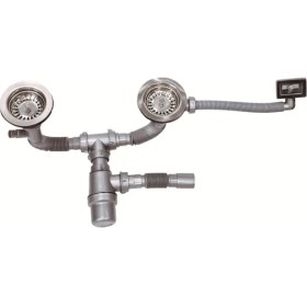 Resim Lüks Çöpmak Taslı Körüklü Çift Çıkışlı Yandan Taşmalı Lavabo ve Evye Sifonu Gider Borusu Akordiyon Plastik Geniş Kafa Paslanmaz 