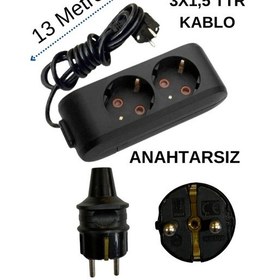 Resim Avarson 2'li İkili Priz Topraklı Kablolu Siyah 3x1,5 Ttr 13 On Üç Metre 