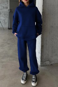 Resim CMZ COLLECTİON Kadın Oversize 3 İplik Polar Sweat Eşofman Takımı - Kapüşonlu Rahat Kalıp (17 Renk Seçeneği) 